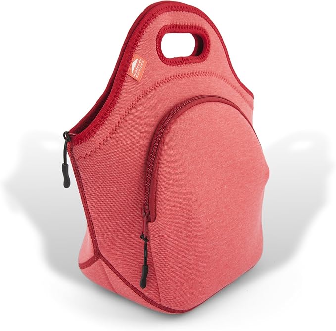 Nordic By Nature Insulated Neoprene Lunch Bag, Soft & Foldable Washable & Reusable Extra-Pocket (L) Pale Amaranth
