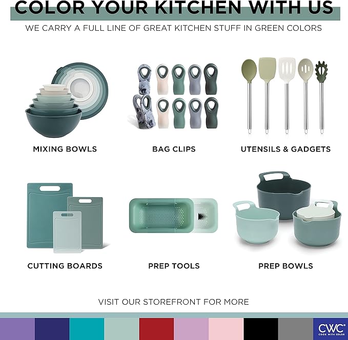 COOK WITH COLOR Mixing Bowls with Non Slip Bottom - 12 Piece Plastic Nesting Bowls Set includes 6 Prep Bowls and 6 Tritan Lids - Microwave Safe (Sage)