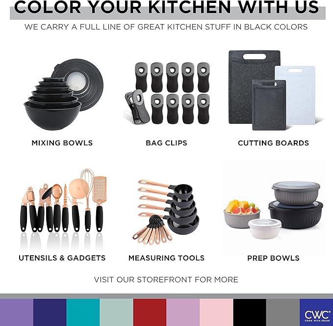 COOK WITH COLOR Cute Bag Clips - Magnetic Food Clips for Bags - Airtight Seal for Food Storage, Black, Pack of 10