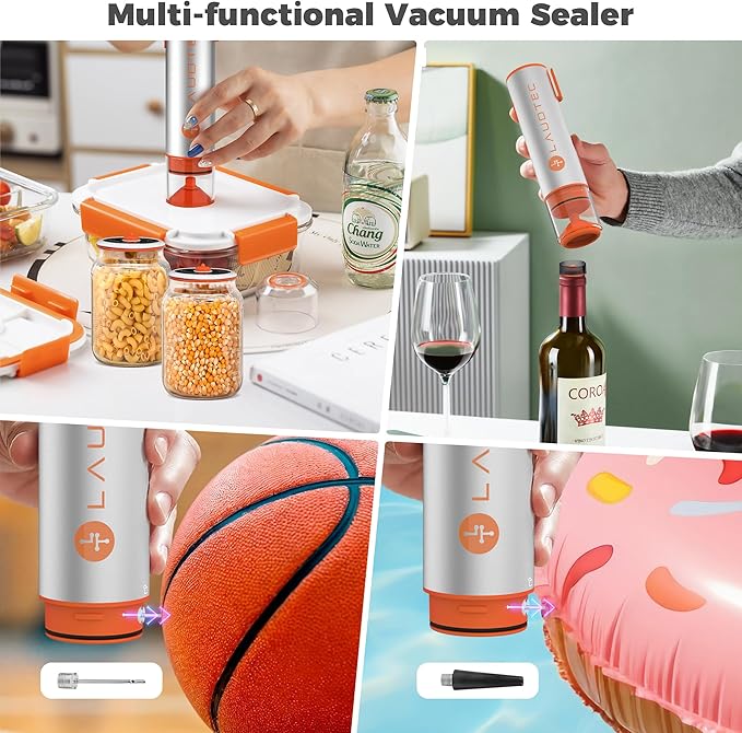2-in-1 Handheld Vacuum Sealer for Food Storage Bags and Mason Jars (Vacuum Sealer + 30 Reusable Storage Bags + 4 Reusable Wide Mouth Jar Lids)