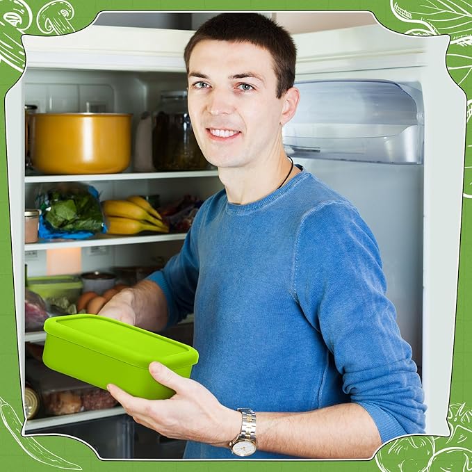 Nuogo 8 Pcs 2 Cup Silicone Freezer Trays with Lid Silicone Soup Freezer Molds Rectangle Soup Containers Reusable Food Preserving Tray Freezing Ice Trays for Soups Sauces Stews(Green)