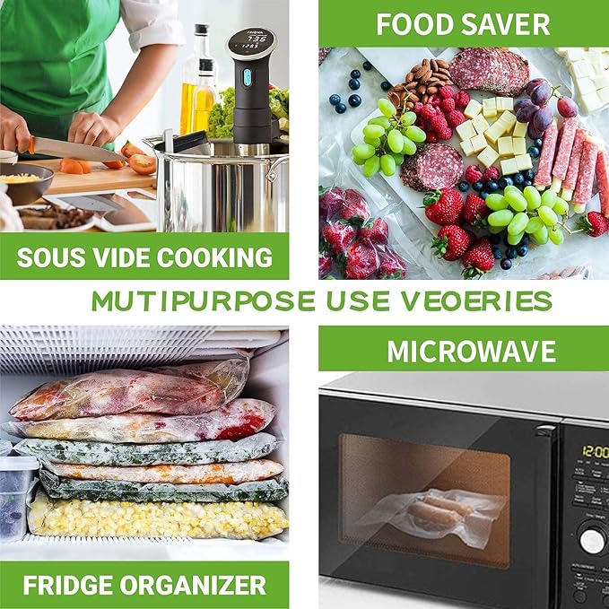 Food Saver Vacuum Sealer Bags, 4 Pack 11" x 25'ft Rolls, Commercial Grade, Meal Prep, Microwave & Freezer Safe, Sous Vide
