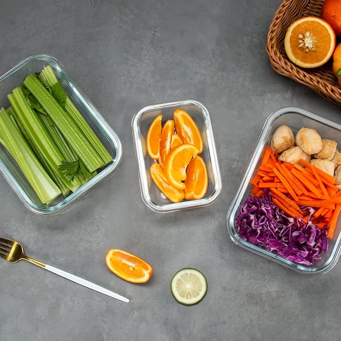 12 Pack Glass Storage Containers with Lids, Leak-Proof Meal Prep Containers, Dishwasher/Microwave/Oven/Freezer Safe Glass Food Storage Containers for Leftovers, to Go