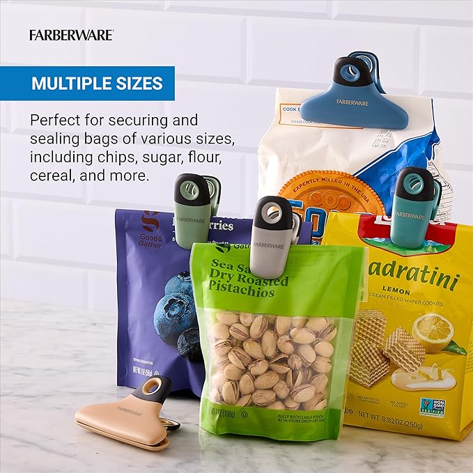 FARBERWARE Professional 5 Piece Bag Clip Set Durable, Versatile, and Stylish Soft Earth Colors