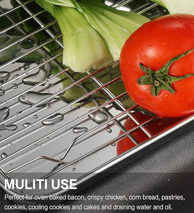 6 Pcs Stainless Steel Baking Sheet Tray Cooling Rack with Silicone Baking Mat Set, and 6 Pcs Glass Measuring Cups with Lids Set, for baking, Kitchen
