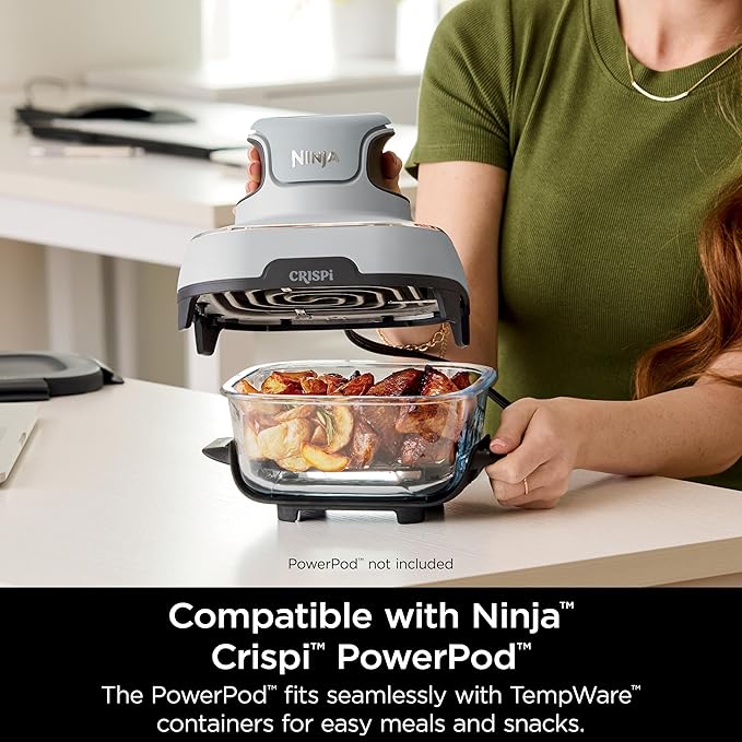 Ninja 6 Cup TempWare Glass Container with Leak-Proof Storage lid, Compatible Crispi Portable Cooking System, Microwave, Freezer and Dishwasher Safe, PFAS Free Glass Cooking Surface