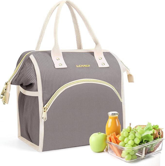 LOKASS Lunch Bag Women Insulated Lunch Box Wide-Open Lunch Tote Bag Large Cooler Bag for Work Picnic Hiking Beach(Dark Gray)