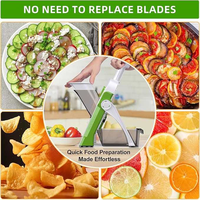 Safe Mandoline Slicer for Kitchen, Adjustable Thickness 0.1-8 mm, Professional Vegetable Slicer, Potato Slicer, Food Chopper French Fry Cutte, Mandolin, Chopping Artifact Fast Veggie (avocado Green)
