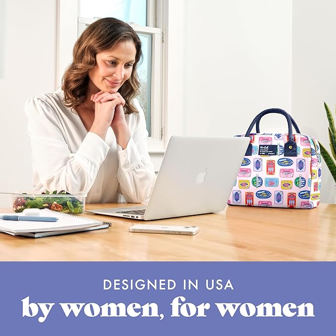 Fit & Fresh Lunch Bag For Women, Insulated Womens Lunch Bag For Work, Leak Resistant & Stain-Resistant Large Lunch Box For Women With Containers, Zipper Closure Bloomington Bag, Multicolored Sardines