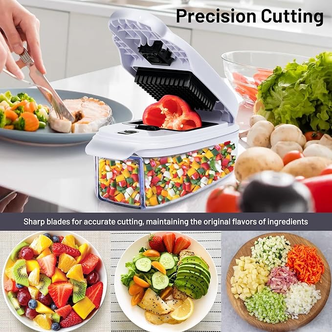 Vegetable Chopper - Veggie and Food Chopper Combo - Onion Chopper with Container - Mandoline Slicer for Kitchen, White/Black, HF5-01