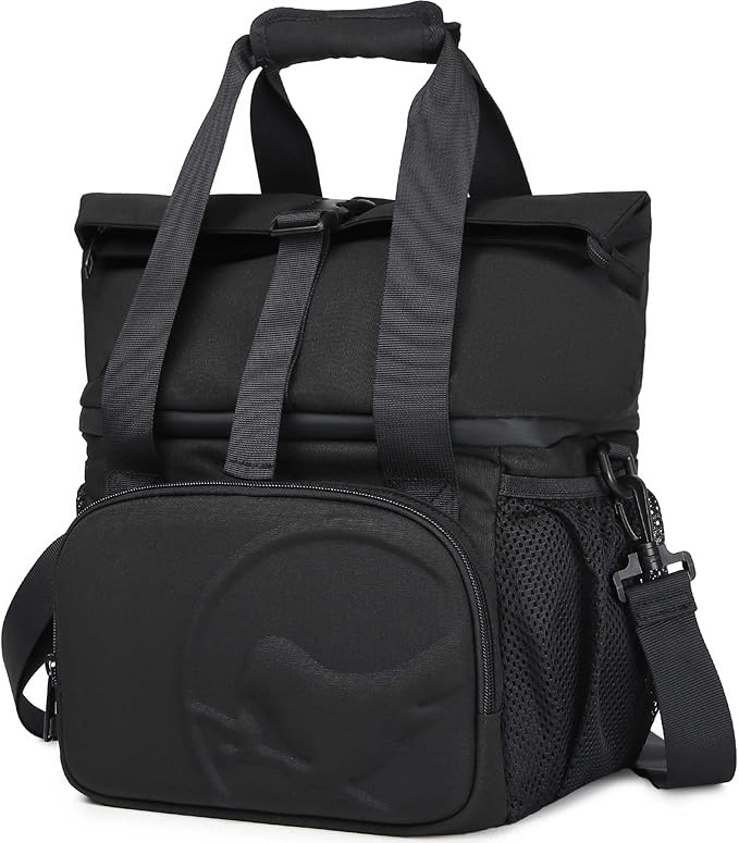 SUNNY BIRD 14L Large Insulated Lunch Bag, Leakproof and Dual Compartment Lunch Cooler Box for Women Adult and Men, Fits 21 Cans (Black 01)