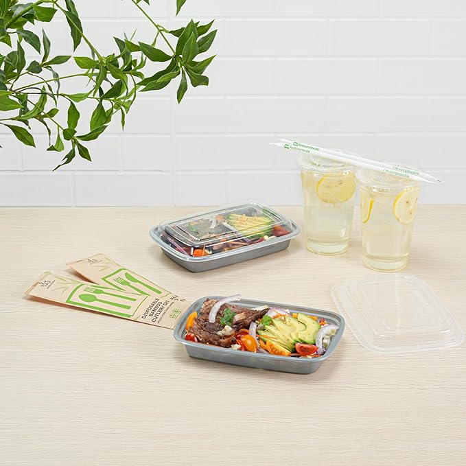 Restaurantware Asporto 16 Ounce Take Out Containers, 100 Food Containers With Lids - Microwavable, Disposable, Silver Plastic To Go Food Containers, No BPA, For Take Out And Delivery