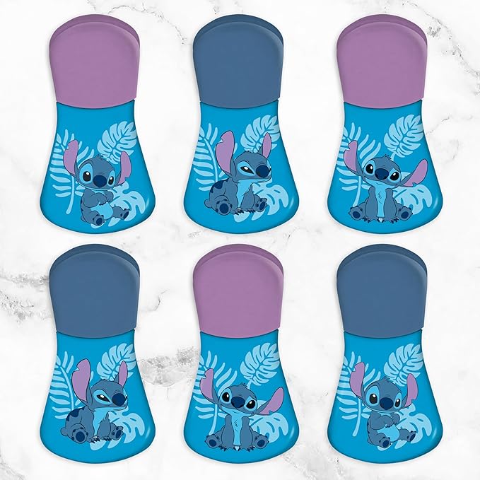 Disney Magnetic Chip Clips – Set of 6 Bag Clips for Food Storage - Mickey, Minnie, Lilo & Stitch, Winnie The Pooh – Durable Airtight Bag Chip Clips for Pantry & Fridge Use