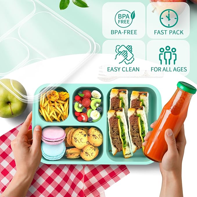 Bento Lunch Box - 4 Pack, Snack Box Containers Meal Prep Container Microwave Safe, Lunch Box of 4-Compartment, Bento Box Adult Lunch Box, Dishwasher Safety (PP(B/P/G/P))