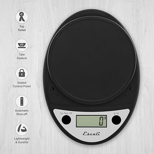 Escali Primo NSF Listed Digital Scale, 11 lb/5 kg, Black (SCDGP11BK)