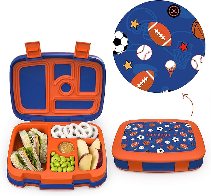 Bentgo Prints Insulated Lunch Bag Set With Kids Bento-Style Lunch Box (Sports)