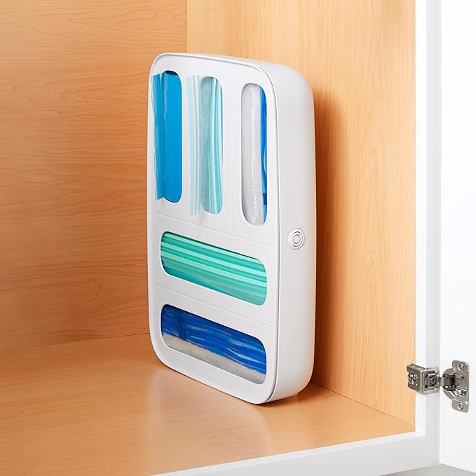 YouCopia StoraBag Drawer Food Bag Dispenser, Plastic Sandwich Bags Organizer for Kitchen Storage, 5-Slot, White