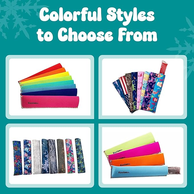 Koverz Kooleez Ice Pop Sleeves, Insulated Neoprene Sleeve for Freezer Pop/Ice Pop, Popsicle Holders for Kids, Washable and Reusable, Assorted Colors, Bold 4-Pack