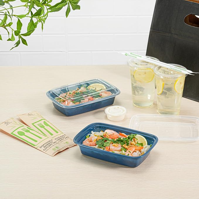 Asporto 24 Ounce Take Out Containers, 100 Food Containers With Lids - Microwavable, Disposable, Midnight Blue Plastic To Go Food Containers, No BPA, For Take Out And Delivery - Restaurantware