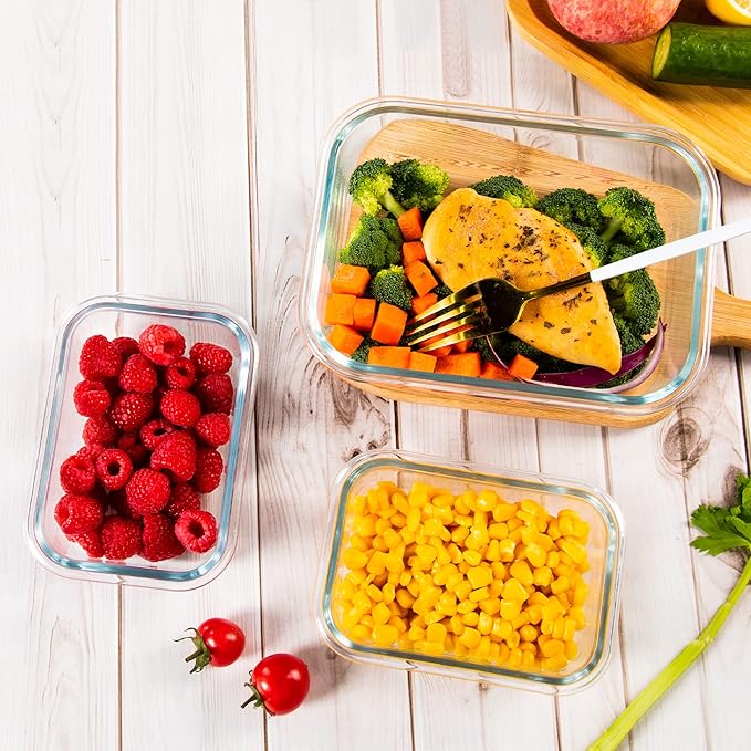 10 Pack Glass Food Storage Containers with Airtight Lids, Ideal for Meal Prep, Lunches - Microwave and Dishwasher Safe, Deep Purple