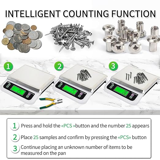 Large Digital Kitchen Scale 88lbs/40kg Kitchen Scales for Food with Tare and PCS Funtion LCD Display Stainless Stee Tray Baking Scale for Baking and Cooking, Adapter Included (White, 40kg)