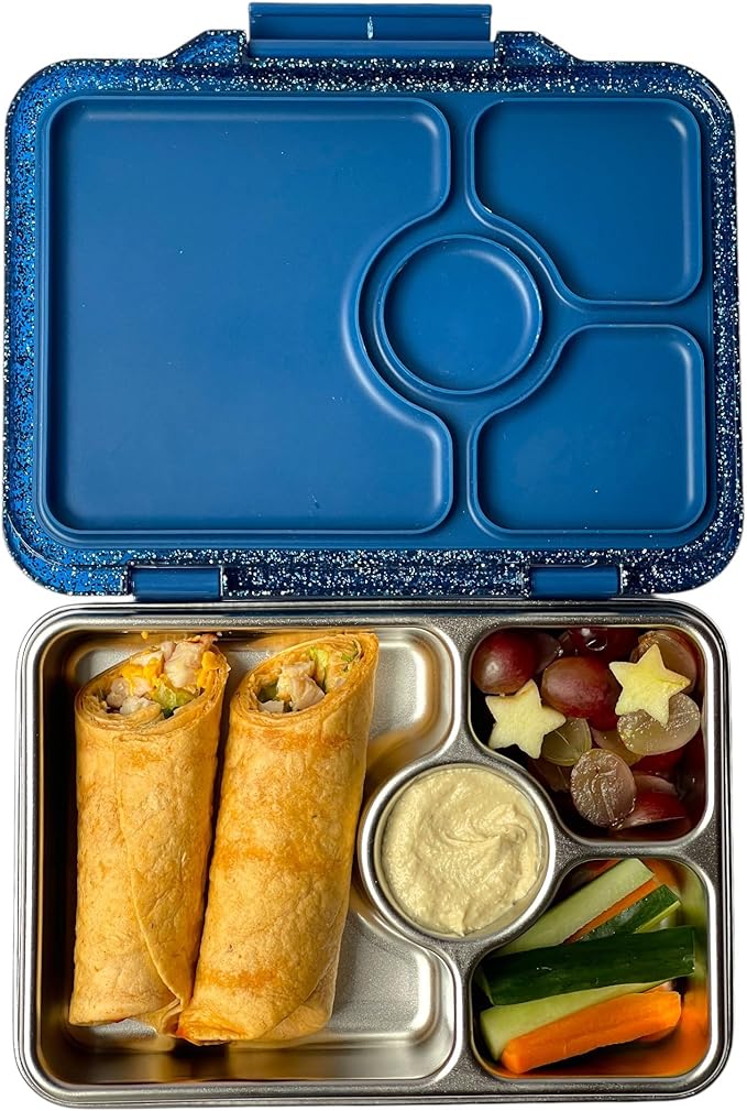 Yumbox Prêt Stainless Steel Bento Box – Leakproof, Reusable Lunch Box with Compartments for Kids & Adults – Sandwich-Friendly, BPA-Free, Eco-Friendly Lunch Container (Glitter Blue)