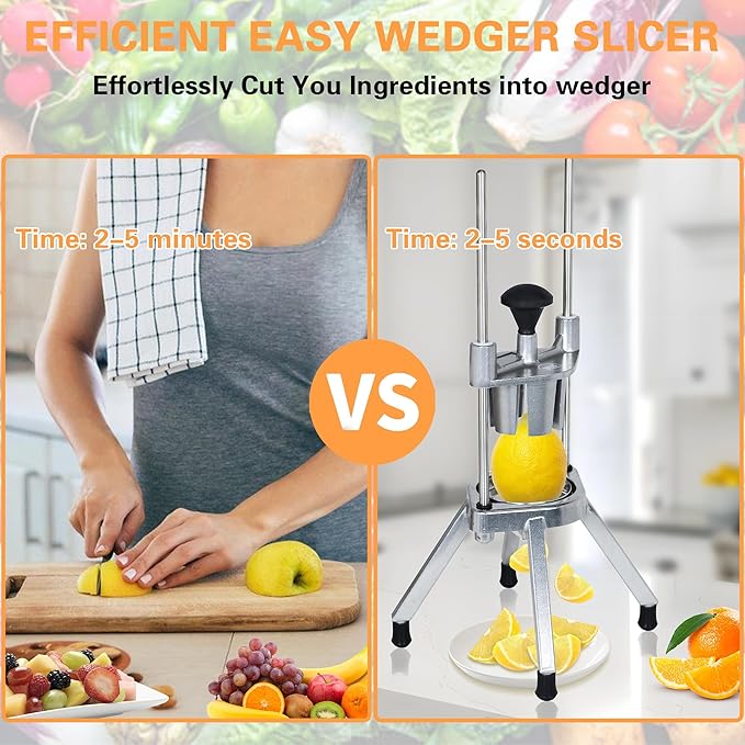 Hakka Commercial Easy Wedger Slicer Lemon Cutter with 4 Wedger/ 6 Wedger/8 Wedger Stainless Steel Fruit Cutter Lime Slicer for Lemons Limes Tomatoes Potatoes