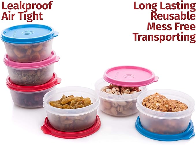 SIGNORA WARE Condiment Containers with Lids- 6 pk. 6.5 oz.Salad Dressing to go Small Food Storage Containers- Sauce Cups Leak proof Reusable Plastic BPA free for Lunch Box Picnic Travel