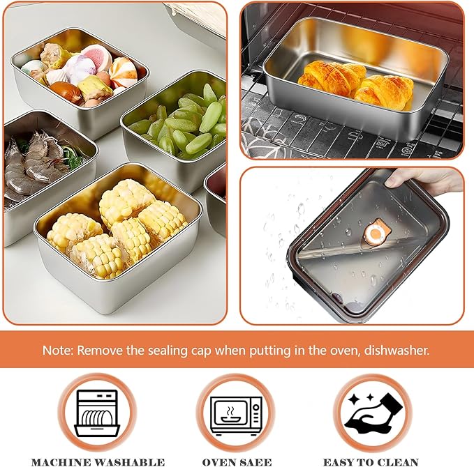 5pcs Stainless Steel Food Storage Containers with Lids, Leak Proof Food Container with Lids, Stainless Steel Lunch Box for Office Travel