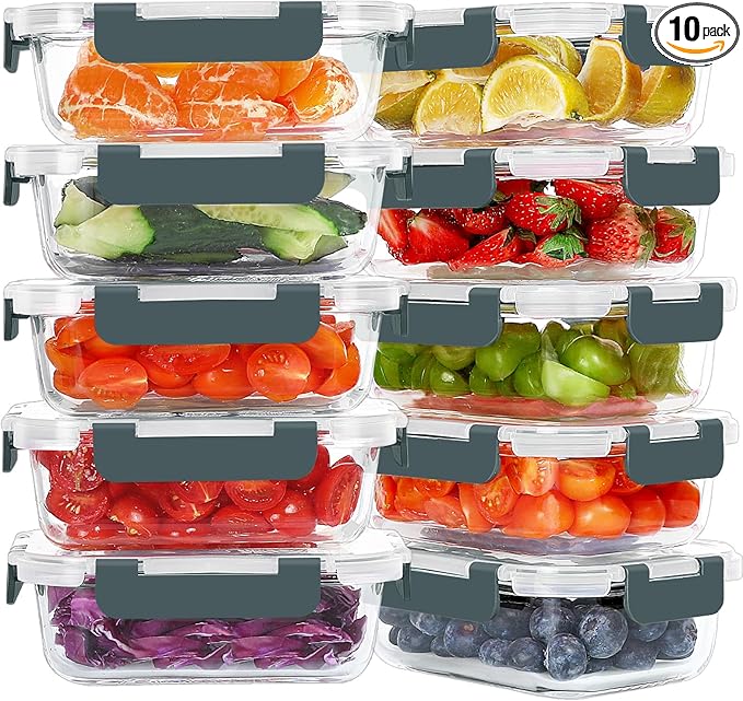 10 Packs 22 oz Glass Meal Prep Containers, Glass Food Storage Containers with Lids, Airtight Lunch Boxes BPA Free, Microwave and Freezer Safe