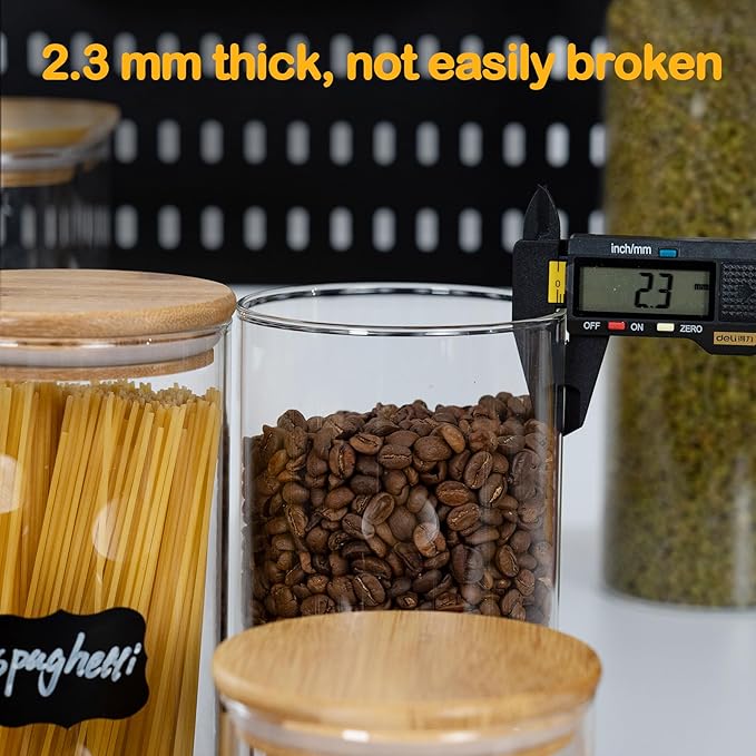 70oz Straight cylindrical Airtight Storage Jars with Bamboo Lid Set of 3 Storage Container Glass Jars, Kitchen Canister for Noodles, Pasta and Coffee beans (with Black Lable)