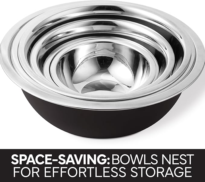 COOK WITH COLOR Stainless Steel Mixing Bowls Set - Nesting Bowls, 14 Pieces, Black