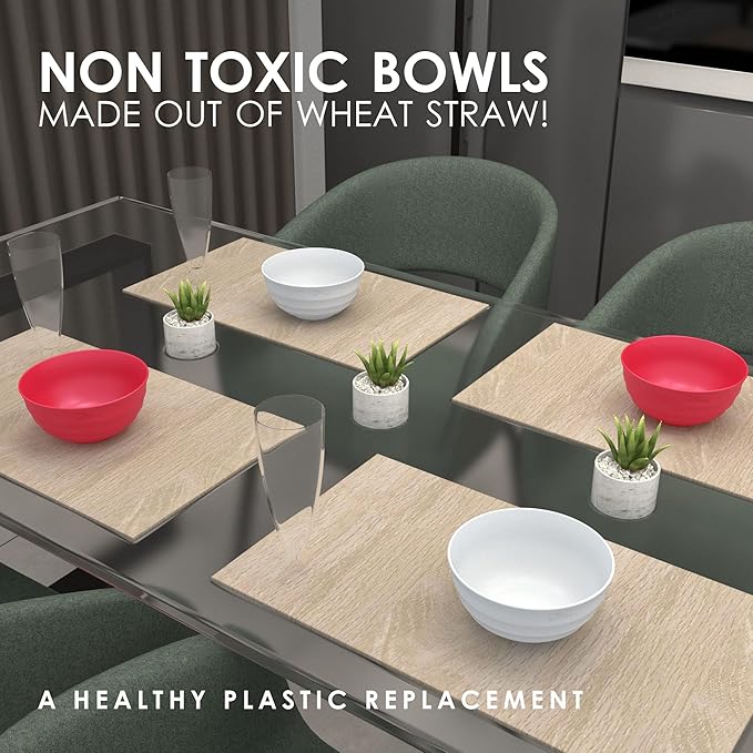 6 Wheat Straw Bowls 60 OZ - Large for Eating, Soup, Salad, Serving, Mixing, Cereal, Ramen, Rice, Popcorn - Microwave Safe