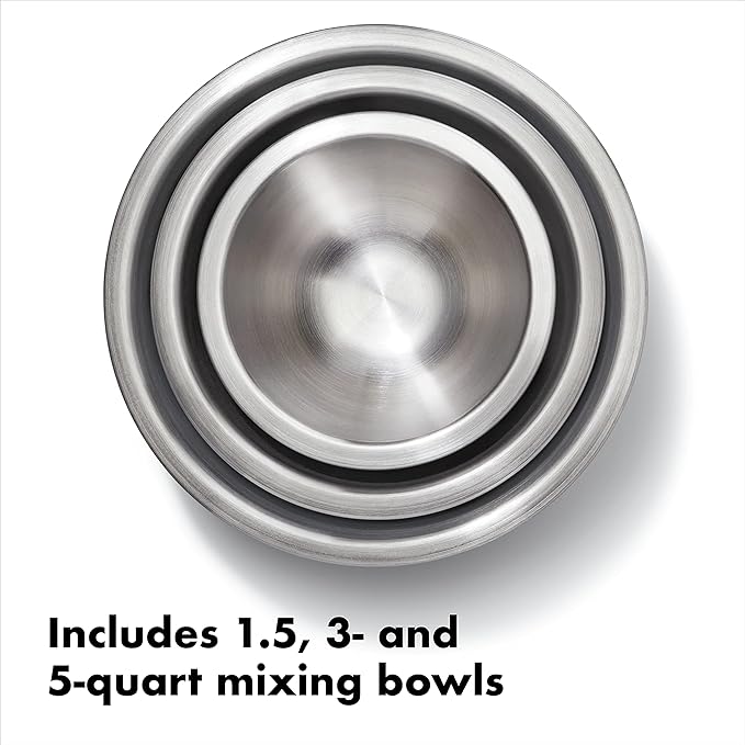 OXO Good Grips 3-Piece Stainless-Steel Mixing Bowl Set, White