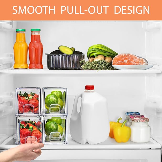 Sorbus Small Clear Storage Drawers (4 Pack) – Acrylic Stackable Storage Bins with Pull-Out Drawers for Fridge, Kitchen, Pantry – Organizer Bins with Handles