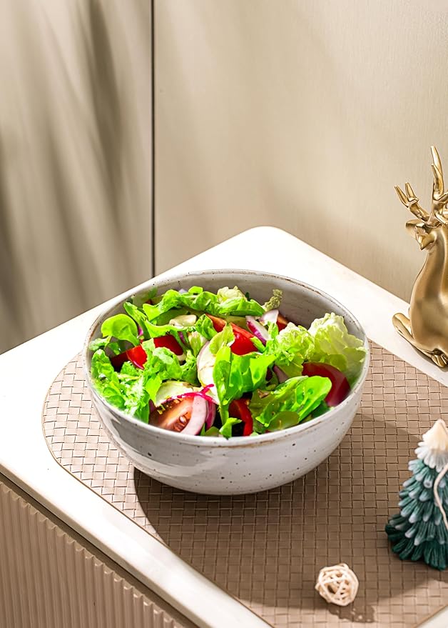 Mixing and Serving Bowl - 9 inch Ceramic Stoneware, Handmade White, Microwave & Dishwasher Safe