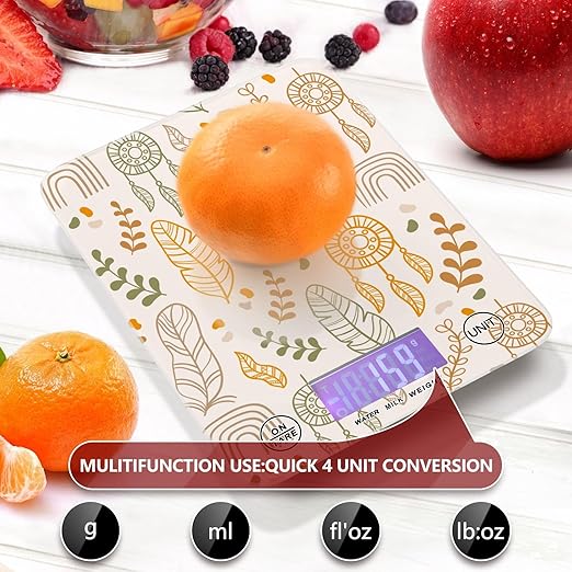 Food Scale Kitchen Scale for Baking Cooking Digital Food Weighing Measuring Scale Small Waterproof Electric Food Scale Boho Leaves Dreamcatcher