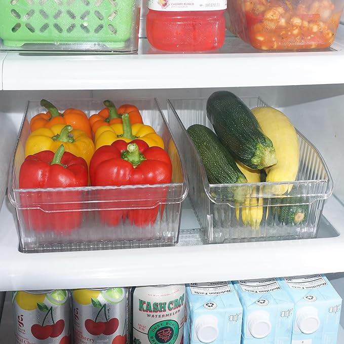 Oggi Easy Glide Fluted Storage Bin with Wheels - Clear, Ideal for Kitchen Organization, Pantry Storage, Fridge Organizing, Cabinet Storage - 14x8