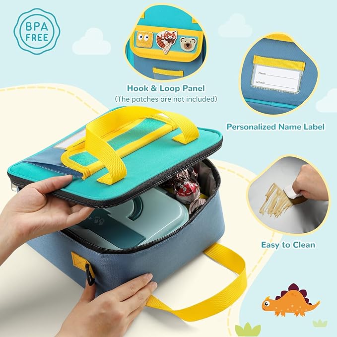 REDSHELL Tactical Lunch Box Kids, Large Insulated Lunch Bag for Boys Girls, Cooler Lunchbag, Square Toddler Lunchbox, School Daycare Lunch Tote Pail with Water Bottle Holder Shoulder Strap, Blue