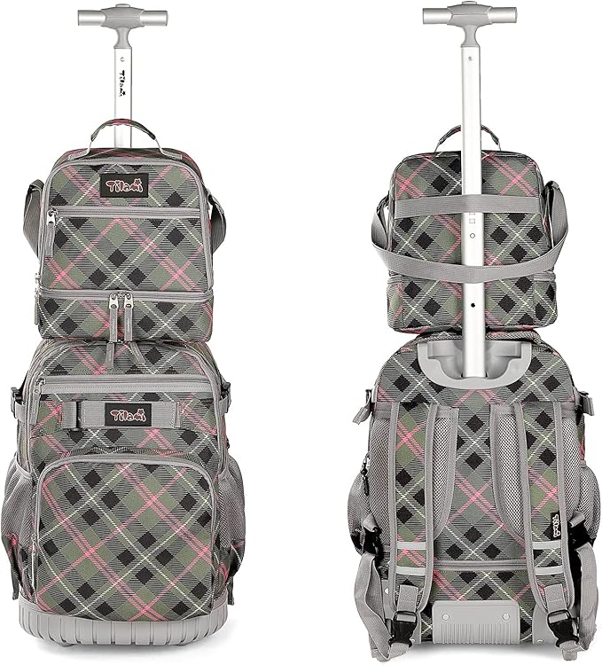 Tilami Lunch Bags Insulated Adjustable Strap Zipper, Water-Resistant Cooler Bags, Bento Bags for Kids Toddlers, Pink Plaid
