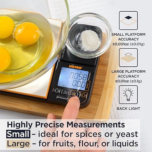 Deiss PRO Dual Platform Digital Kitchen and Food Scale - 11lb Capacity & 17.6oz Capacity Precision Kitchen Scale, Digital Scale for Baking, Cooking, Meal Prep, Food Scales Grams and Ounces