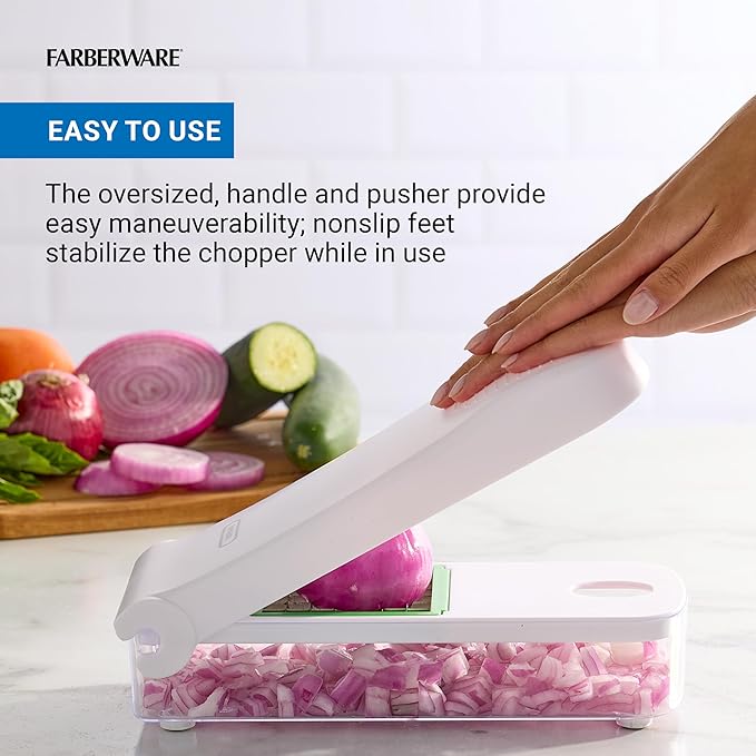 Farberware Professional Vegetable Chopper, 2 Blades For Slicing and Dicing Onions, Tomatoes, Potatoes And More, Meal Prep Made Easy