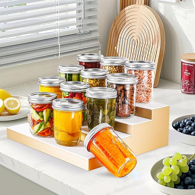 Mason Jars 16 oz with Lids, 12Pcs Wide Mouth Glass Canning Jars with Airtight Lids and Bands, Overnight Oats Containers for Pickling, Freezing, Preserving, Meal Prep, Jar Décor