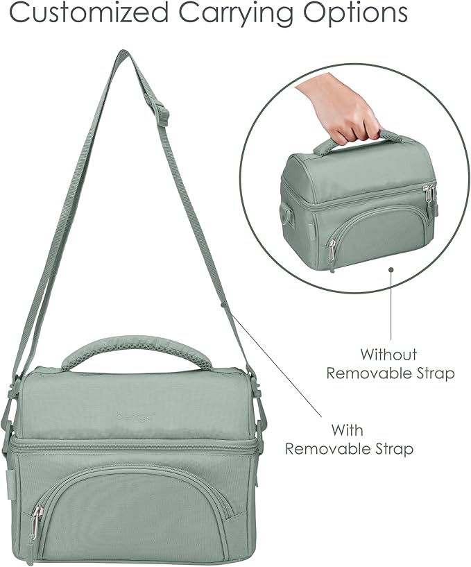 Bentgo Deluxe Lunch Bag - Durable and Insulated Lunch Tote with Zippered Outer Pocket, Internal Mesh Pocket, Padded & Adjustable Straps, & 2-Way Zippers - Fits Most Lunch Boxes (Khaki Green)