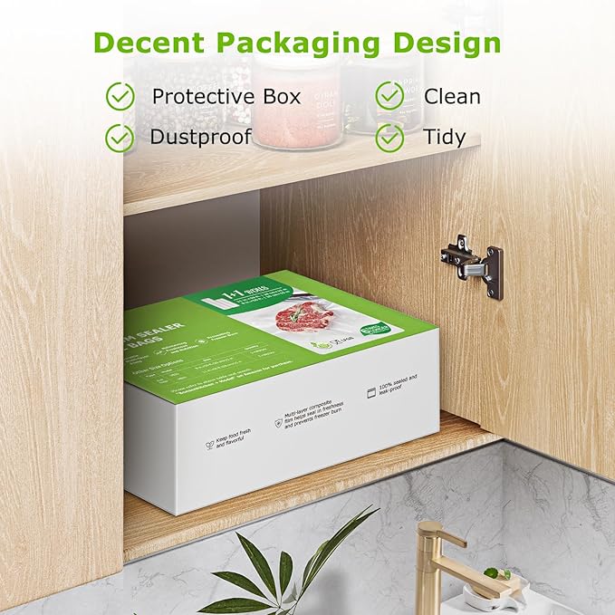 Bonsenkitchen Vacuum Sealer Bags Rolls, 11in x 50ft & 8in x 50ft Durable Food Sealer Bags, Commercial Grade, Heavy Duty, BPA Free, Seal a Meal, Great for Food Storage & Sous Vide Cooking, VB25
