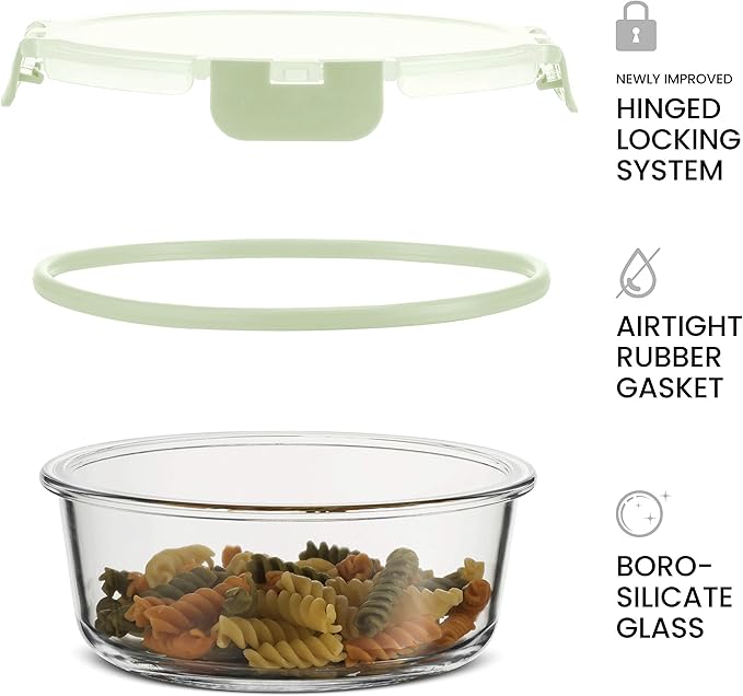 FineDine 24 Piece Glass Storage Containers with Lids - Airtight, Leak Proof, Dishwasher Safe, Glass Food Storage, Food Storage Containers, Meal Prep Containers, Green