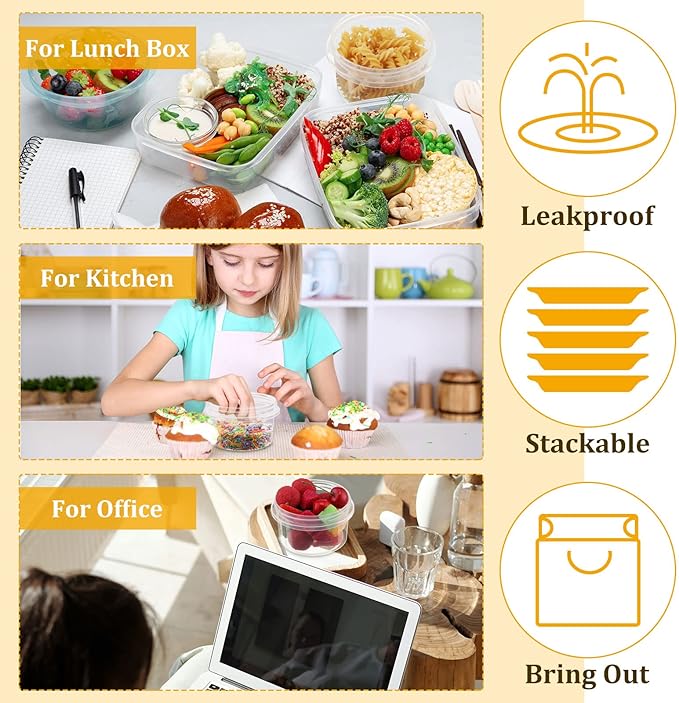 Sieral 36 Pack 8 oz/ 250 ml Freezer Containers with Lids Plastic Twist Top Deli Jars Reusable Freezer Storage Containers for Food Round Wide Mouth Lunch Snacks(Red, Green, Yellow)
