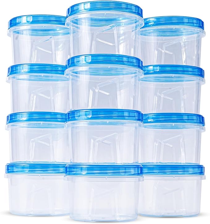 RFAQK 24 PCS Freezer Storage Containers with Twist Top Lids-(16OZ) 12 Plastic Deli Containers with 12 Screw Lids-Soup Freezer Containers with Lids-Meal Prep Reusable Box for Lunch, Gym and Travel