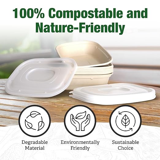 100 Pack 50 Oz Large Paper Bowls with Lids, Heavy Duty Compostable Paper Bowls for Party, Disposable Bowls Bulk Leakproof and Microwave Safe for Hot/Cold Use (50 Oz)
