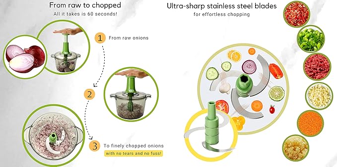 Brieftons Express Manual Food Chopper: Large 8.5-Cup, Hand Chopper Vegetable Cutter to Chop Veggies, Fruits, Herbs, Garlic Onion Chopper for Salsa, Salad, Pesto, Guacamole, Coleslaw, Indian Cooking